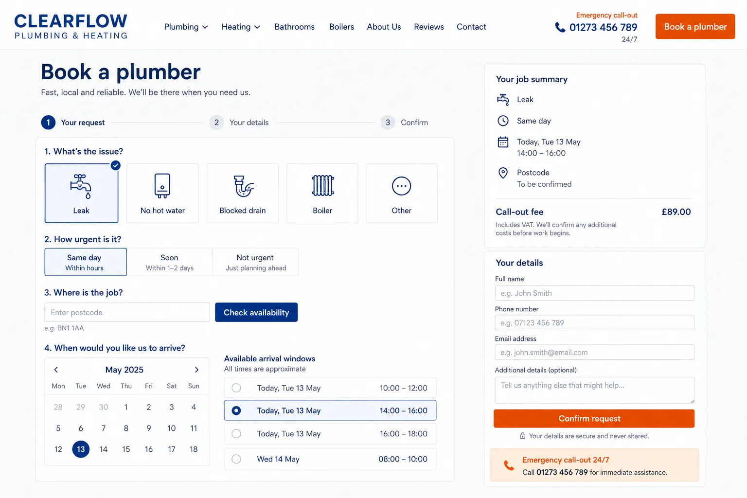 CLEARFLOW PLUMBING: Primary decision and conversion flow