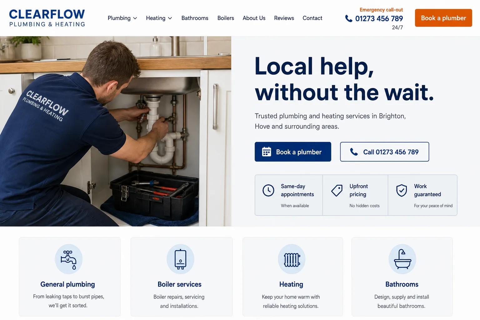 CLEARFLOW PLUMBING website homepage