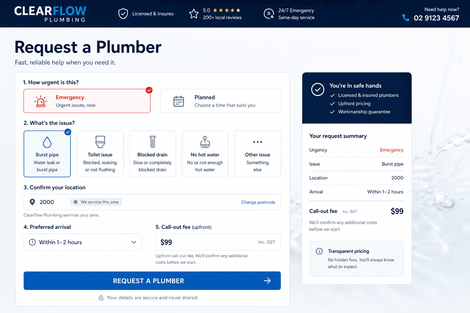 CLEARFLOW PLUMBING: Urgent and planned work take different paths.
