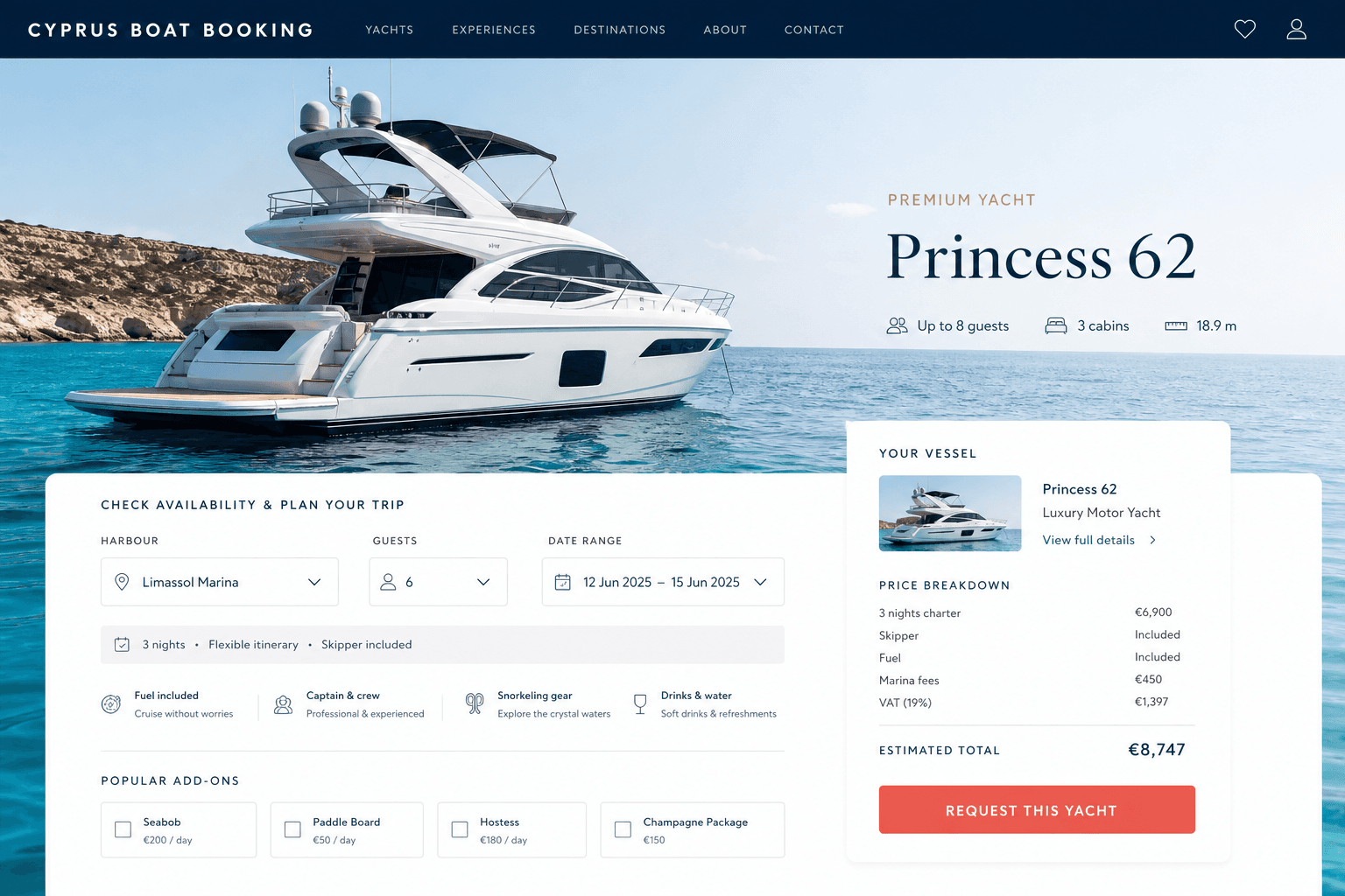 CYPRUS BOAT BOOKING: The booking decision, made tangible.