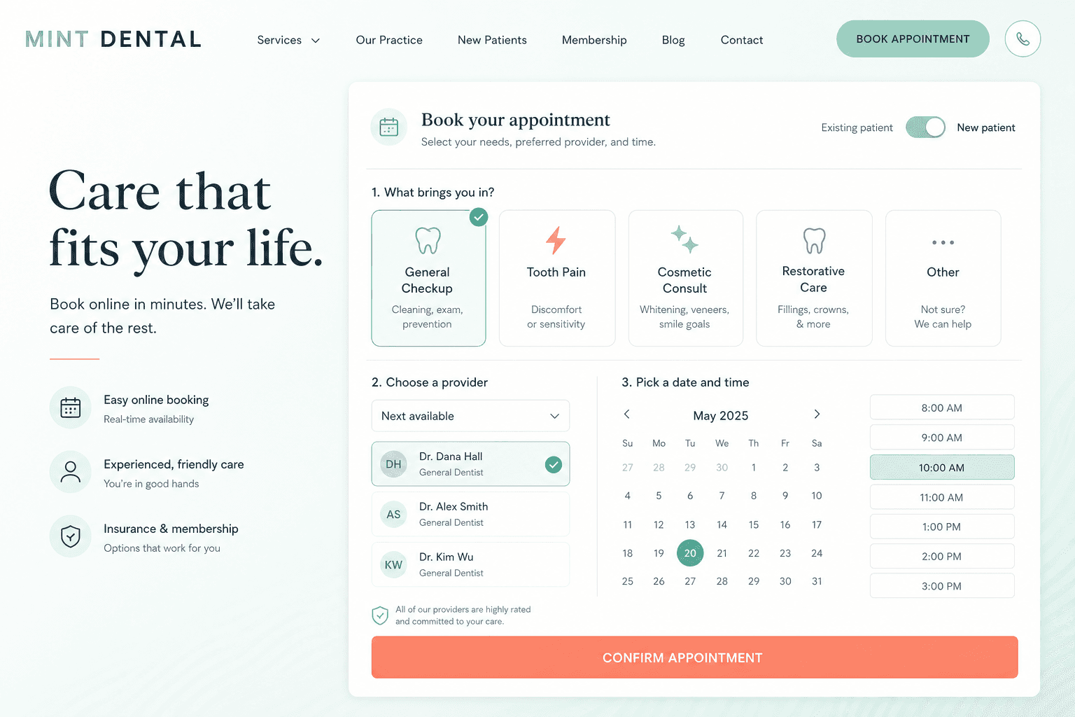 MINT DENTAL: A scheduling interface that answers first.