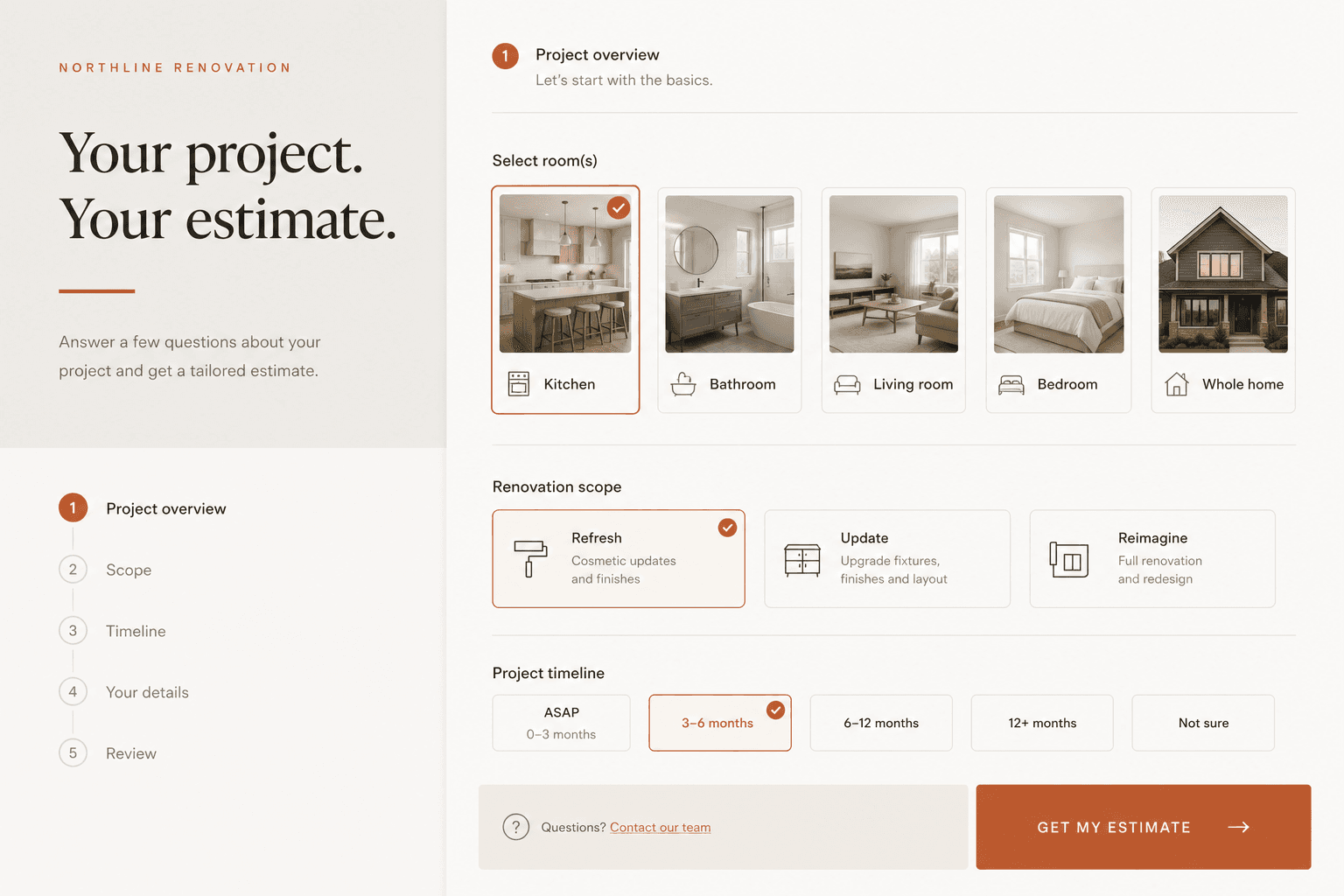 NORTHLINE RENOVATION: A quote flow that feels like useful planning.